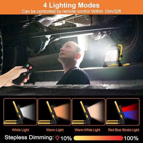 ERAY Rechargeable Work Light with Remote Control and Stand,15000mAh Battery 10000LM Worklight, Portable Solar Camping Lights, IP66 4 Lighting Modes Work Lights for Outdoor Emergency Car Repairing - size: 15000mAh