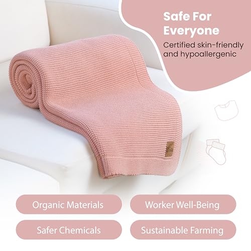 Dalisa Alina GOTS Organic Cotton Throw Blanket, Pink, 80x90 in - color: Pink, size: 80x90