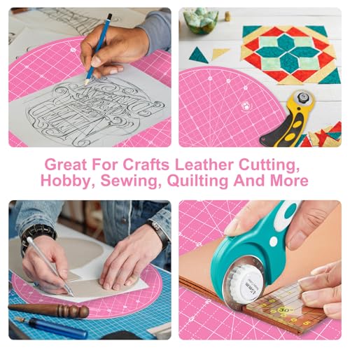 13"x13" Round Rotating Cutting Mat, Self Healing Mat with 360-Degree Rotation & Anti-Slip Base, Sewing Board Cutting Mat Perfect for Fabric Quilting Leather Hobby Project, Pink - color: Pink, size: 13"L x 13"W