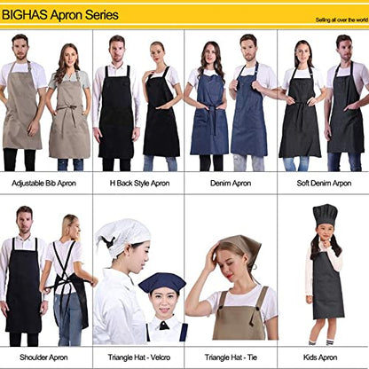 BIGHAS Adjustable Bib Apron with Long Ties for Women Men 18 Colors Chef Kitchen Cooking - color: White