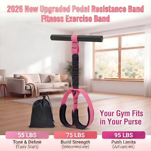 Pedal Resistance Bands with Handles, Upgrade Multi Function Pedal Training Band, 6-Tubes Natural Rubber Foot Pedal Resistance, Fitness Bands for Full Body, Abdomen, Waist, Arm, Leg - color: 핑크
