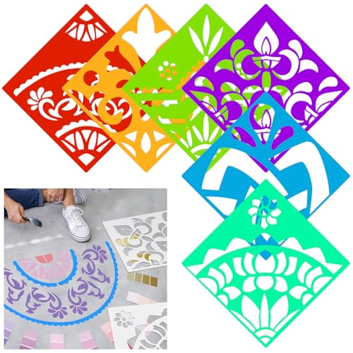 Watersay 6 Set Diwali Large Rangoli Stencil 11" x 11" Reusable Plastic Mandala Painting Stencil Indian Traditional Festival Painting on Wood Floor Wall Tile Fabric Furniture DIY Craft(Classic Style) - style: Classic Style