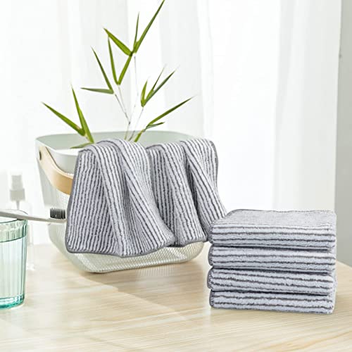Microfiber Face Towels Soft Washcloths 12Inch x 12Inch 6 Pack Stripe - color: Grey Stripes