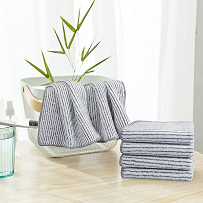 Microfiber Face Towels Soft Washcloths 12Inch x 12Inch 6 Pack Stripe - color: Grey Stripes
