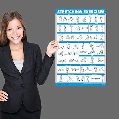 Palace Learning 4 Pack - Dumbbell Workouts + Bodyweight Workouts + Stretching Exercises + Pilates - Set of 4 Workout Charts (18” x 24”, LAMINATED)