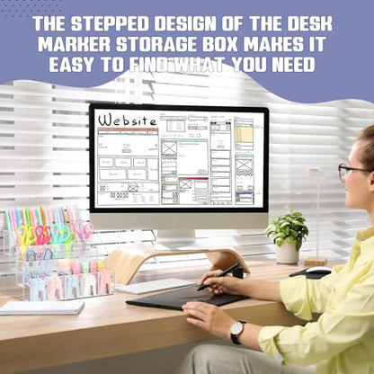 Cinnvoice Acrylic Pen Organizer 4 Tier 20 Compartments Clear Vertical Marker & Pencil Holder Large Desk Stationery & Art Supply Storage for Desk, Office, School, Easy Assembly, 10.4 x 7.1 x 7.5 Inch