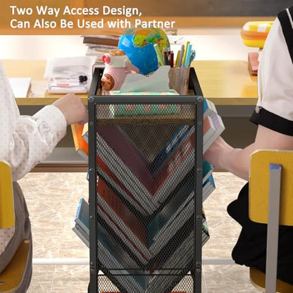 DAOUTIME 8 Tier Rolling Book Cart with Wheels, Mobile Book Storage Cart with 2 Sides Access Bookcase for Narrow Space, Rolling File Organizers and Storage for Home Office Living Room Classroom School