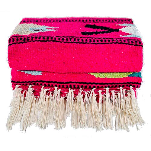 Baja Trader Serape, Mexican Blanket, Yoga Mat, Camping Blanket, Beach Blanket, Picnic Blanket, Handmade Woven Throw Blanket, Home Decor, Car Blanket (Fish) (Pink)