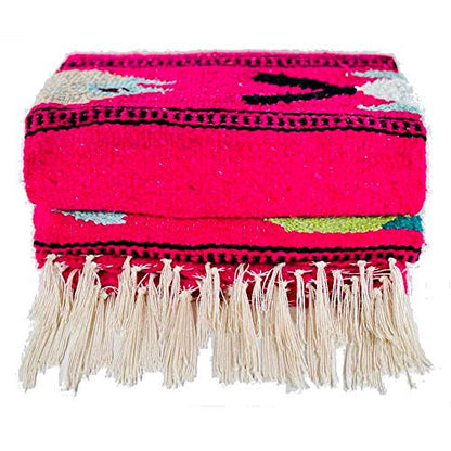 Baja Trader Serape, Mexican Blanket, Yoga Mat, Camping Blanket, Beach Blanket, Picnic Blanket, Handmade Woven Throw Blanket, Home Decor, Car Blanket (Fish) (Pink)
