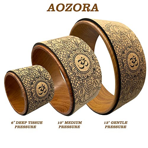 Aozora Yoga Wheel 13" with Most Detailed Book Step by Step Guide on How to Do 30+ Poses! Perfect for Stretching and Improving Backbends - color: 3 Pack - 13, 10 & 6" -Cork/Woodgrain +Strap