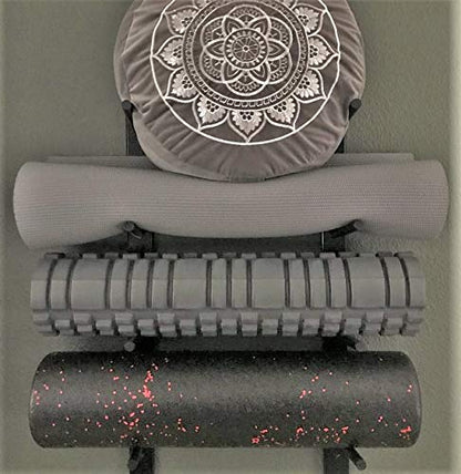 Sportify Classy Wood Foam Roller & Yoga Mat Storage Rack. Holds 4, 8, 12 etc. Sold by The Pairs and no. of Pairs You get Determines no. of mats/Rollers You Hold. Easy Wall Mount & Hardware. Black.
