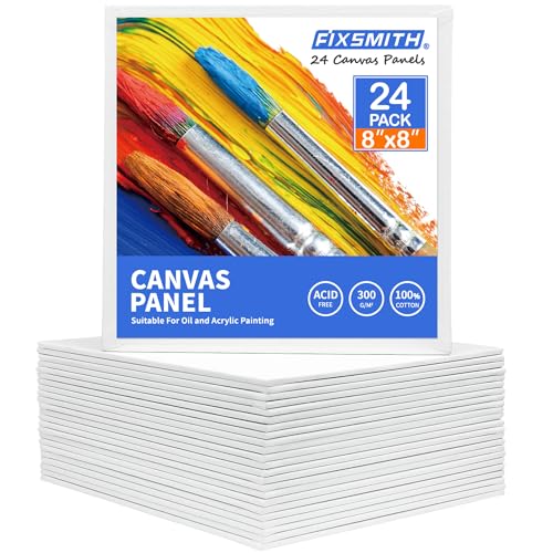 FIXSMITH Canvas Boards for Painting 8x8 Inch, Super Value 24 Pack Paint Canvases, White Blank Canvas Panels, 100% Cotton Primed, Painting Art Supplies - size: 8"×8"