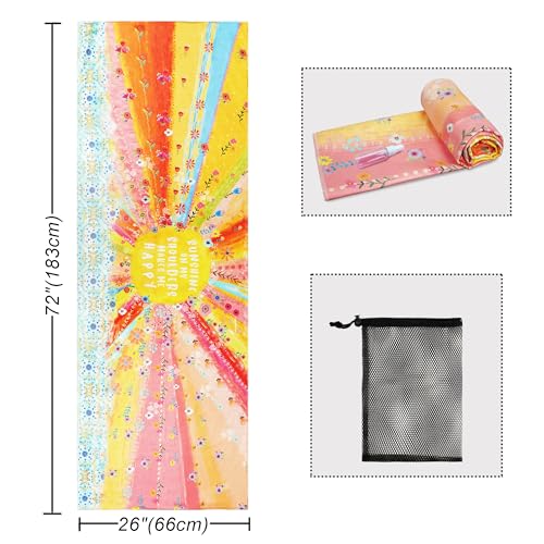 Yoga Mat Towel with Corner Pockets - Microfiber Yoga Towels for Hot Yoga Non Slip Moisture Wicking Sweat Absorbent, Yoga Towel Easy for Travel, Use in Hot Yoga, Bikram, Pilates and Fitness - color: Sunshine, size: 72"x26"