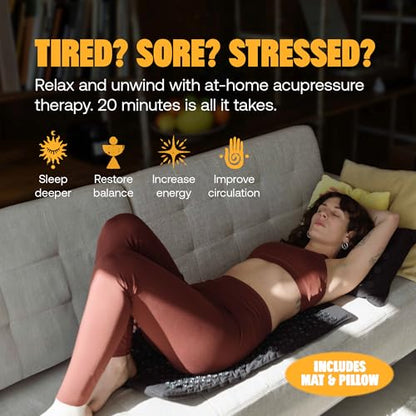 ShaktiMat Premium Acupressure Mat & All-Over Pillow Set, Level 1 Intensity in Black, Thousands of Signature Spikes that Massage Muscles, Aid Sleep & Unlock Inner Tension | Similar to Acupuncture