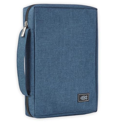 Christian Art Gifts Men/Women's Bible Cover Jesus Fish, Blue Canvas, Small - color: Blue/Jesus Fish, size: Small