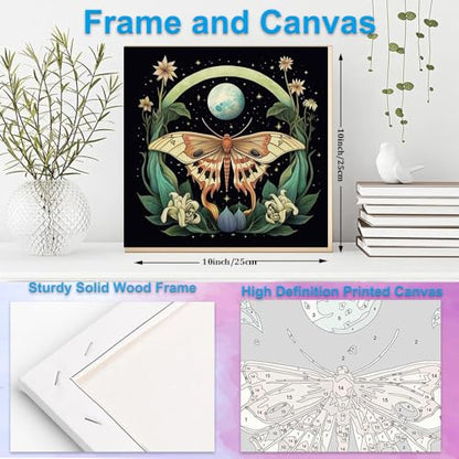 Artunion Framed Paint by Numbers Kit for Adults Beginners & Kids Ages 8-12,Butterfly Moth Paint by Number with Frame,Moon Flower Paint by Numbers Kit on Canvas 10 * 10 Inch Without Easel - color: ZXT-331-F