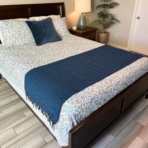 Open Road Goods Solid Color Mexican Yoga Blanket – Large Handwoven Throw for Yoga, Beach, Camping or Home – Soft and Durable Cotton Blend - color: Slate Blue Blanket