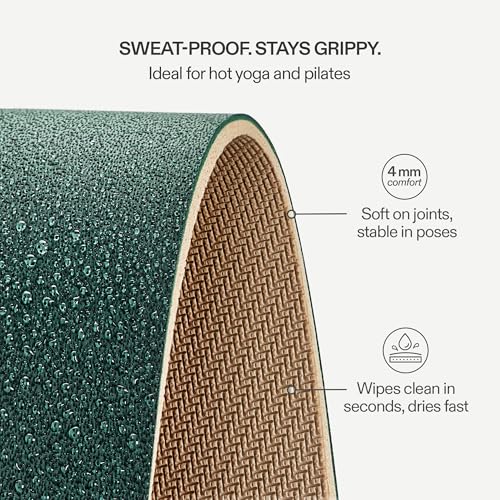 Premium Yoga Mat – Sweat-Activated Non-Slip PU Grip I Natural Rubber Base I 4mm for Yoga, Pilates & Workouts - color: Dark Green
