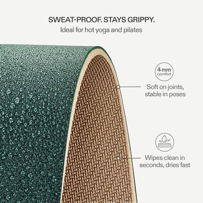Premium Yoga Mat – Sweat-Activated Non-Slip PU Grip I Natural Rubber Base I 4mm for Yoga, Pilates & Workouts - color: Dark Green