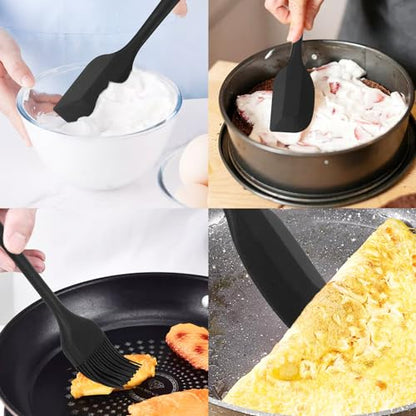 Silicone Spatulas Set of 6, Rubber Spoon Spatula Heat Resistant Spoonula One Piece Design Seamless Spatula Non-Stick Scrapers Baking Mixing Tool (Black) - color: Black