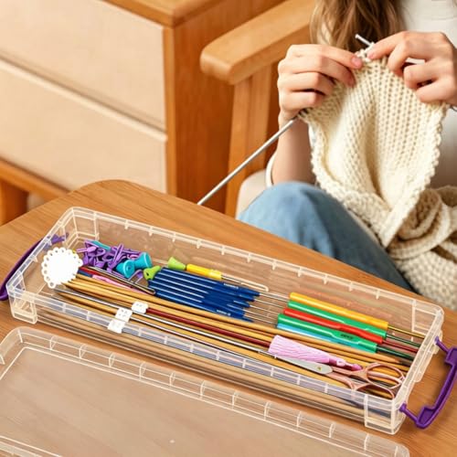 15″ Knitting Needle Case Organizer, Crochet Hook Case with Lid,Storage Box | Up to 38cm, for Long Stuff Storage, Knitting & Crochet Accessory, Paint Brush, Skewer Organizer