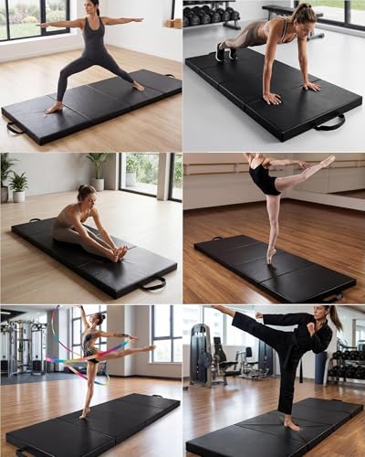 6x2FT Folding Gymnastics Mat, 2-Inch Thick 4-Fold Exercise Floor Mat for Home Gym, Portable Yoga Mat for Pilates, Aerobics, Martial Arts & Training
