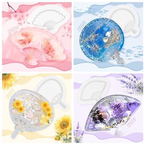 Resin Shaker Molds Hand Fan Set with Films for Kawaii Keychain Charms - color: Hand Fan