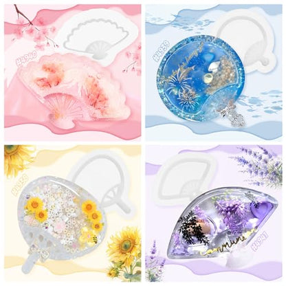 Resin Shaker Molds Hand Fan Set with Films for Kawaii Keychain Charms - color: Hand Fan