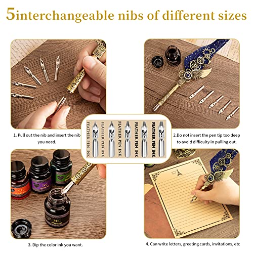 NC Quill & Feather Calligraphy Pen Set, Wax Seal Stamp - Valentine's & Birthday Gift, Ideal for Various Holidays (Blue) - color: Blue