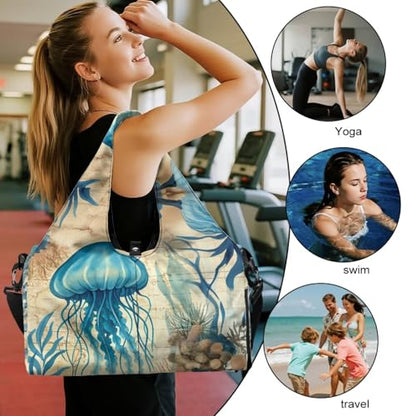 Yoga Mat Bag for Men Women Canvas Yoga Mat Carrier Take In Out Mat Easily for Beach Swim Bags Pool Sports Gym - color: Jellyfish