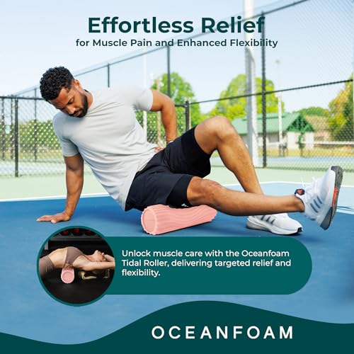 Oceanfoam Tidal Roller - Blush - Muscle Massage Foam Roller for Back Pain & Stretching - Firm and Ergonomic Wide Wave Textured - Yoga, Athletics, & Wellness - Full Size, 20" x 5" - color: Blush