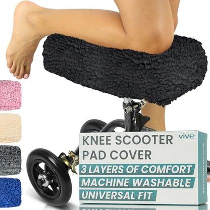 Vive Mobility Knee Scooter Pad Cover - Soft Adult Sheepskin Memory Foam - color: Black