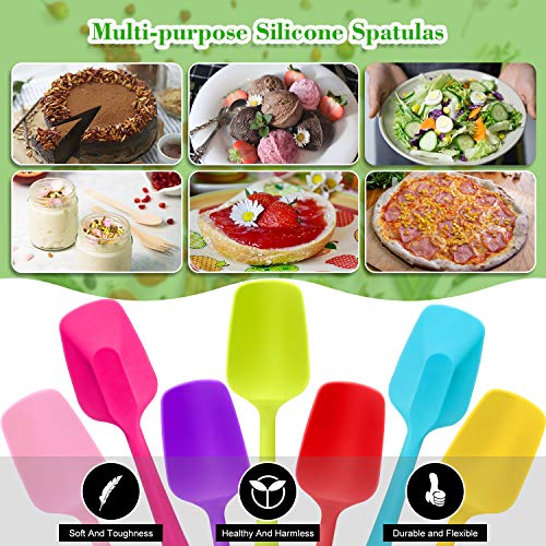 Patelai 7 Pcs Small Silicone Spoonula Spatula, 8.2 Inch Non Stick | One Piece Easy Clean, Flexible for Mixing Baking, Heat Resistant Rubber Spoon Nonstick Pans, Colorful with Hanging Holes