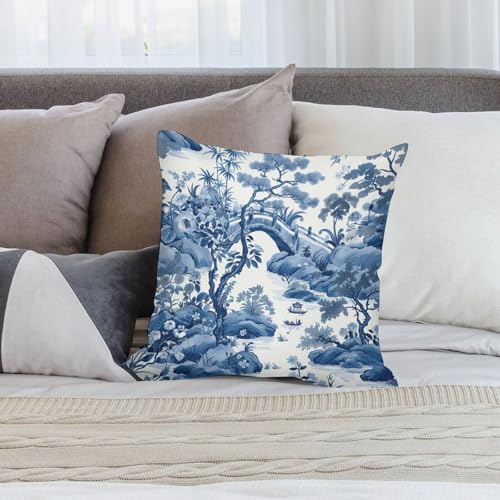 Blue Willow Chinoiserie Porcelain Inspiration Throw Pillow Covers - color: Blue Willow Chinoiserie Porcelain Inspiration