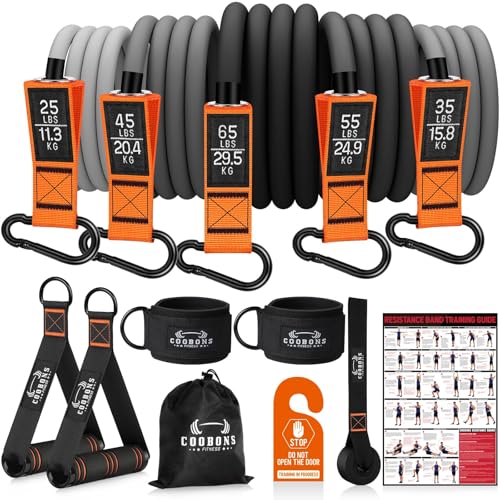 Resistance Bands with Handles, 175lb Exercise Bands for Working Out - color: 225LBS Black Orange