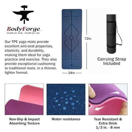 BodyForge Yoga Mat Thick Exercise Mat Thick Non-Slip Extra Thick High-Density Pilates & Fabric Resistance Bands Working Out Booty Bands for Women and Men Exercise Bands Resistance Bands Set Bundle - color: Purple