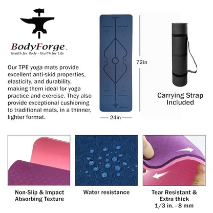 BodyForge Yoga Mat Thick Exercise Mat Thick Non-Slip Extra Thick High-Density Pilates & Fabric Resistance Bands Working Out Booty Bands for Women and Men Exercise Bands Resistance Bands Set Bundle - color: Purple