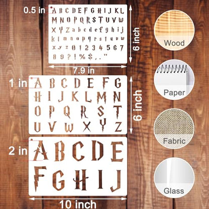 12 Piece Magical Letter Stencils for Painting, Alphabet Drawing Templates - Reusable Plastic Letter & Number Craft Stencils for Journal & Scrapbook Art Projects - style: Magical Letter