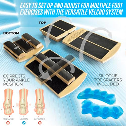 Ankle Balance Board for Ankle Mobility, Single Leg Balance Board, Foot Strengthener, Trainer for Plantar Fasciitis, Sprains, Posture Correction - Toe Spacers & Travel Bag Included