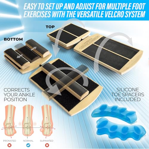 Ankle Balance Board for Ankle Mobility, Single Leg Balance Board, Foot Strengthener, Trainer for Plantar Fasciitis, Sprains, Posture Correction - Toe Spacers & Travel Bag Included