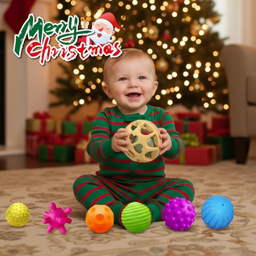 Montessori Toys Sensory Balls for Babies, Colorful Textured Sensory Toys for Babies 1-3, Hand Catching Baby Balls, Wheat Straw Baby Rattle Baby Toys Newborn Gifts for 6-12 Months - style: Textured Balls & Yellow Rattle Set