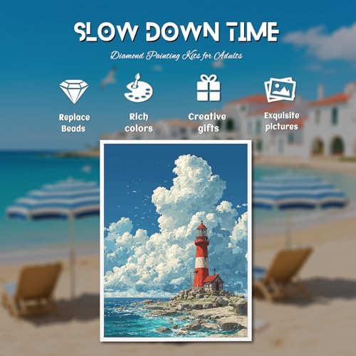 DOTZSO 6PCS Beach Diamond Painting Art Kits for Adults Beginner 12x16 in | 5D Full Drill Resin, Beach Pattern, Fits All Ages, Leisure Craft, Stress Relief, Wall/Shelf Display, All-Occasion Gift - color: AAB2 Beach