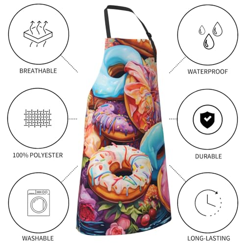 Artist Painting Apron with 2 Pockets Painters Art Aprons Gifts for Women Men - color: Colorful Donuts With Flowers
