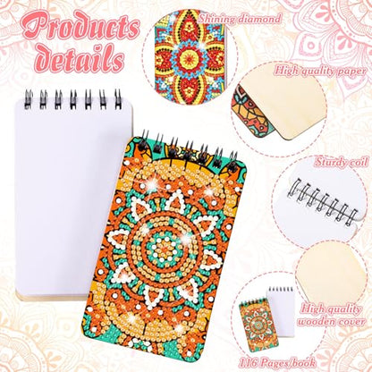 Fuyoooo 12 Pcs Mandala Diamond Art Notebook for Adults, 4.72 x 2.83 Inch | Mandala Diamond Art Kits, DIY Cover Notebook Diamond Painting for Beginners, 5d Journal Art Notepad Accessories - style: Mandala