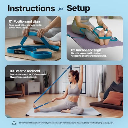 Yoga Blocks 2 Pack | Stretch Straps with Loops | Knee Cushions for Kneeling 2 Packs | Pilates Starter Kit for Women,Pilates Equipment Set, Home Workout Equipment for Women