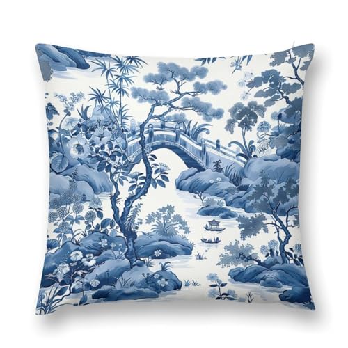 Blue Willow Chinoiserie Porcelain Inspiration Throw Pillow Covers - color: Blue Willow Chinoiserie Porcelain Inspiration