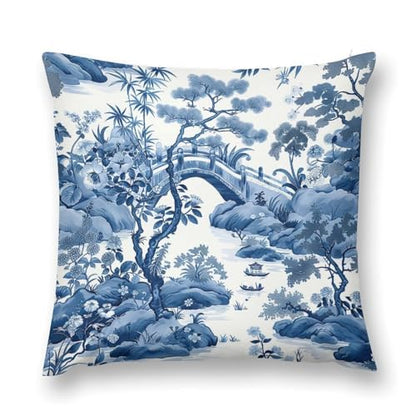 Blue Willow Chinoiserie Porcelain Inspiration Throw Pillow Covers - color: Blue Willow Chinoiserie Porcelain Inspiration