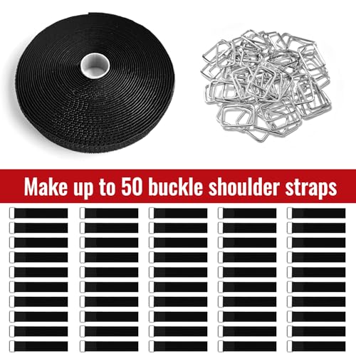 1" x32ft Hook and Loop Straps with Metal Buckles, Molle Cable Straps, Adjustable Fastening Cinch Strap, Reusable Nylon Securing Cord Ties, 1 inch Wide, Black with 50 Buckles - color: 1"x32ft, 50 Buckles