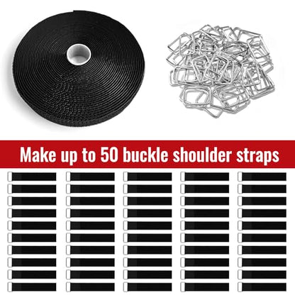 1" x32ft Hook and Loop Straps with Metal Buckles, Molle Cable Straps, Adjustable Fastening Cinch Strap, Reusable Nylon Securing Cord Ties, 1 inch Wide, Black with 50 Buckles - color: 1"x32ft, 50 Buckles