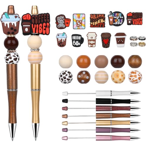 12 Pieces Beadable Pens Bulk Kit,Ballpoint Pens with Crystal Wood Round Spacer Set,Office Supplies, Office Accessories & Craft Gifts for DIY Pen Making Kit Smooth Writing(Coffee) - color: Coffee Brown